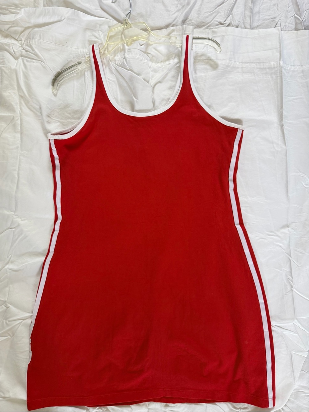 adidas Red Tank Dress with White Trim and Stripes - Picture 2 of 3